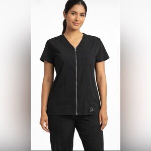 Jaanuu Black Full Zip-Up Scrub Top